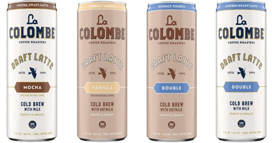 4 cans of La Columbe ready to drink coffee in various flavors