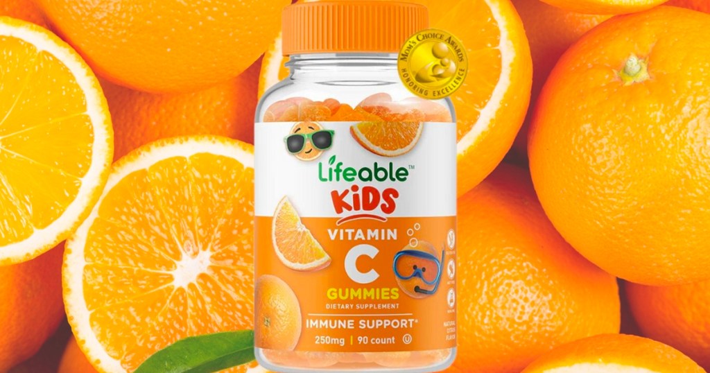 lifeable kids orange gummies bottle on orange backdrop