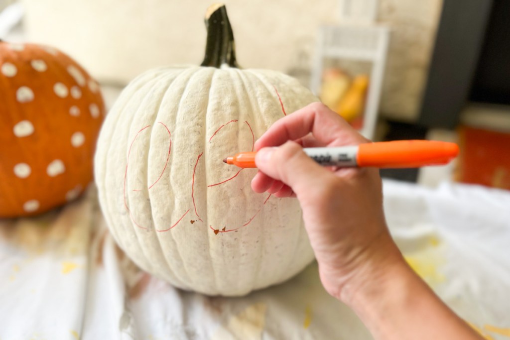 orange marker in white pumpkin