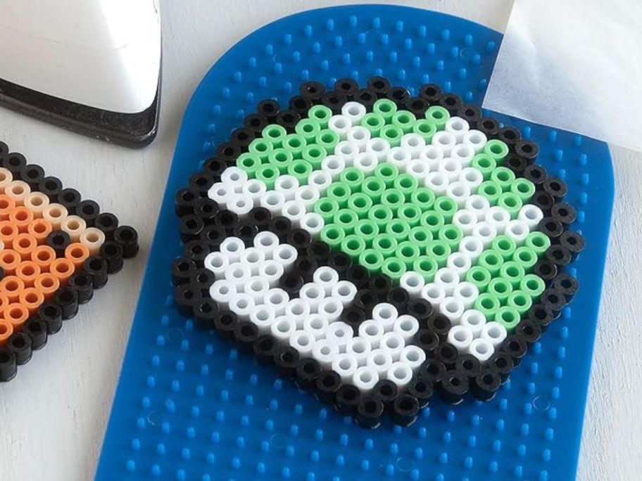 mushroom project made from Perler Super Mario Brothers Craft Bead Bucket Activity Kit