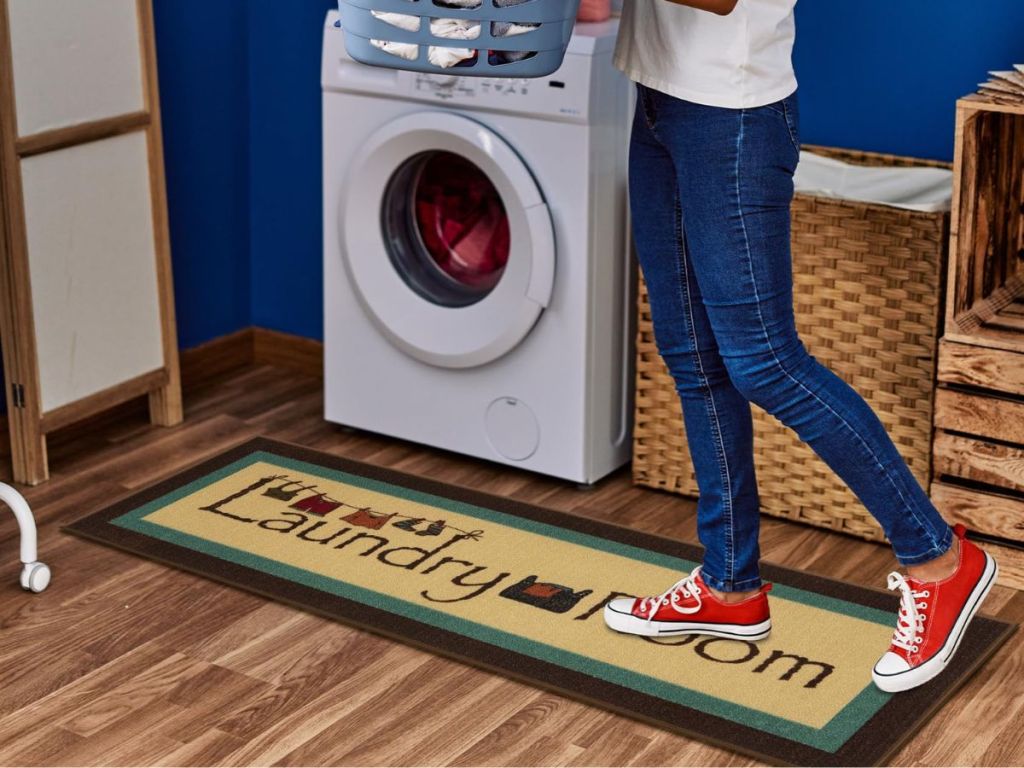 woman walking on Ottomanson Non-Slip Rubberback Laundry Room Rug