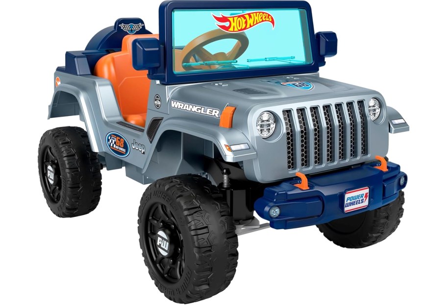 grey, blue, and orange power wheels hot wheels ride-on