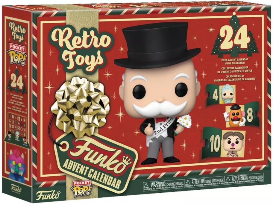 Funko POP! Hasbro Retro Toys Advent Calendar box with the Monopoly man on it