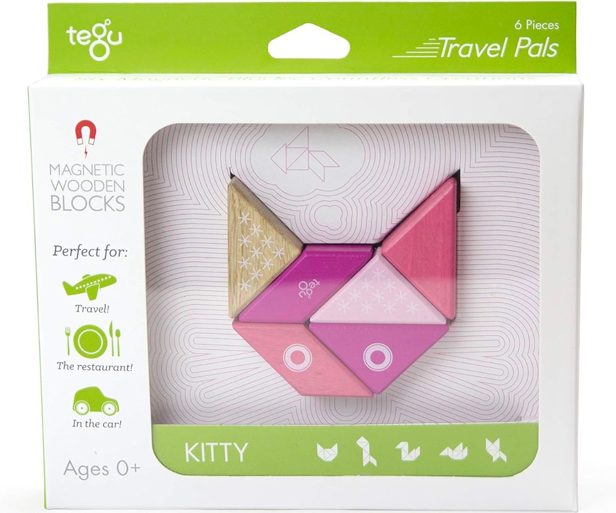 6 Piece Tegu Travel Pal Magnetic Wooden Block Set, Kitty stock image 