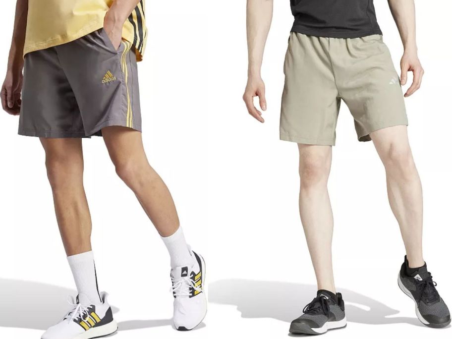 Stock images of two men wearing adidas shorts