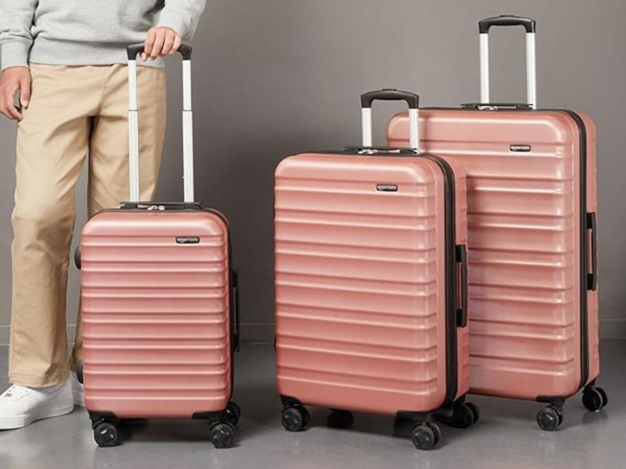 Amazon Basics Hardshell 3-Piece Luggage Set in Rose Gold