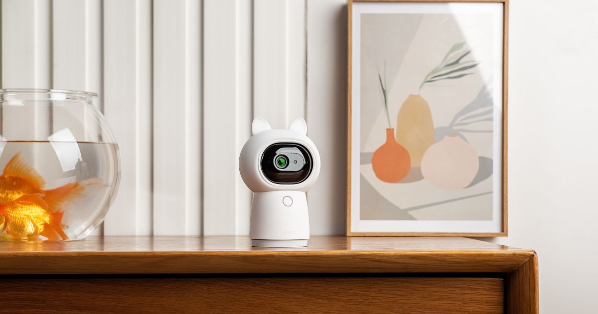 Smart hub camera on wood desk