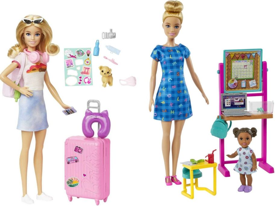 Stock image of a Babrie Travel Plyset and a Barbie Teacher Playset