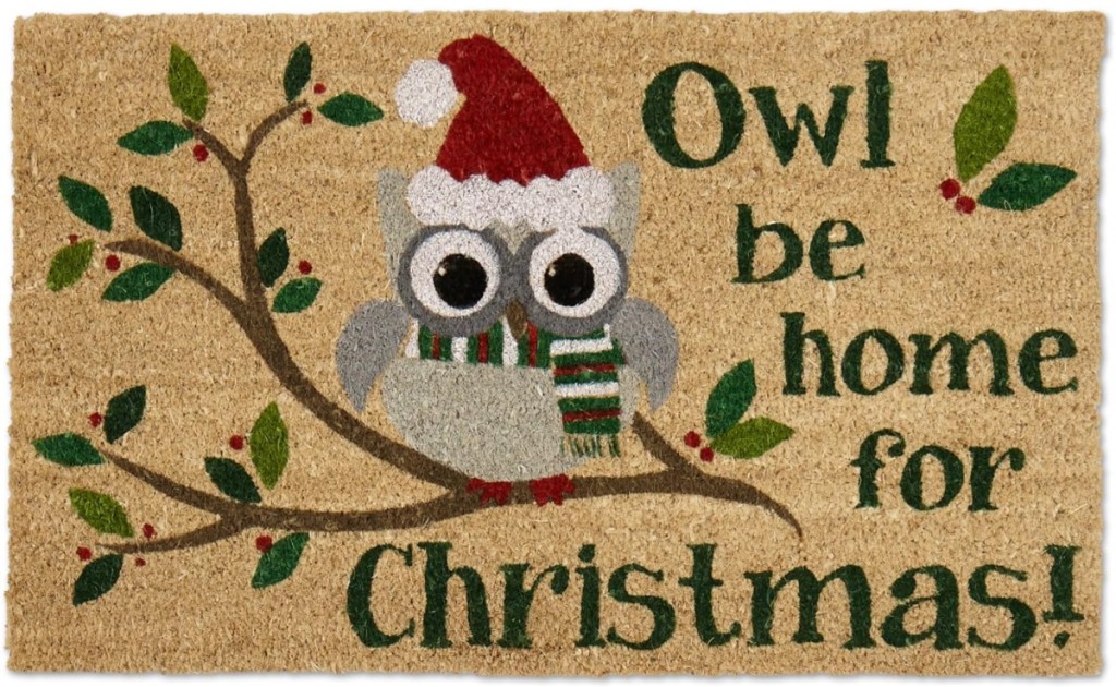 DII Outdoor Christmas Door Mat Collection Decorative Holiday Doormat, Front Porch Décor, 17x29, Owl Be Home