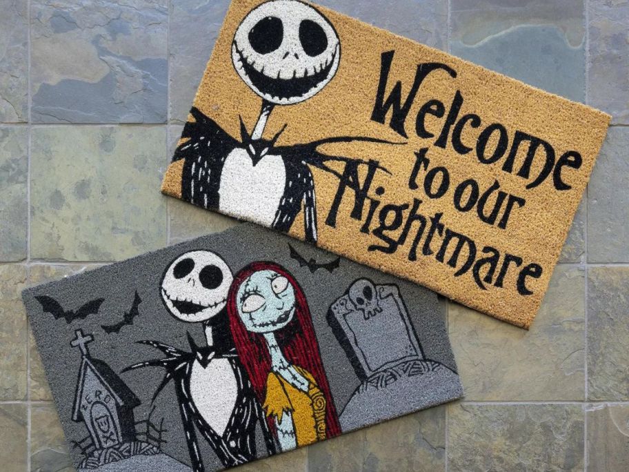 Disney's The Nightmare Before Christmas Coir 2-Pack Rugs Set on tiled floor