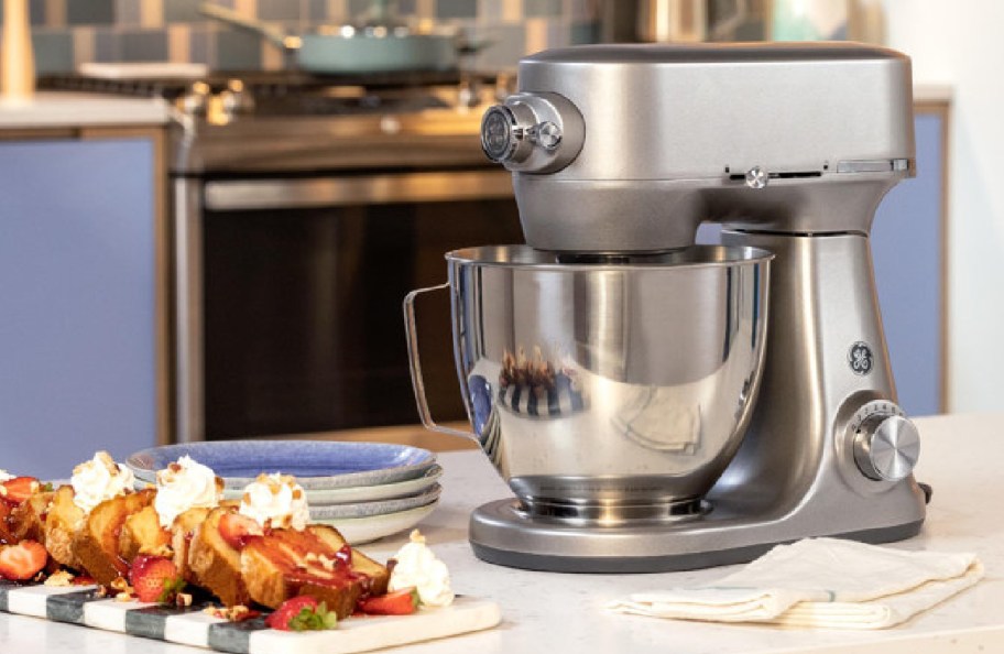 Gray GE mixers with plate with French toast across from it