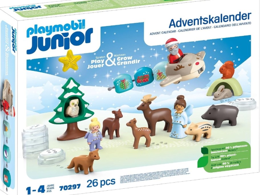 a box with a Playmobil Jr. Advent Calendar - Snowy Christmas set