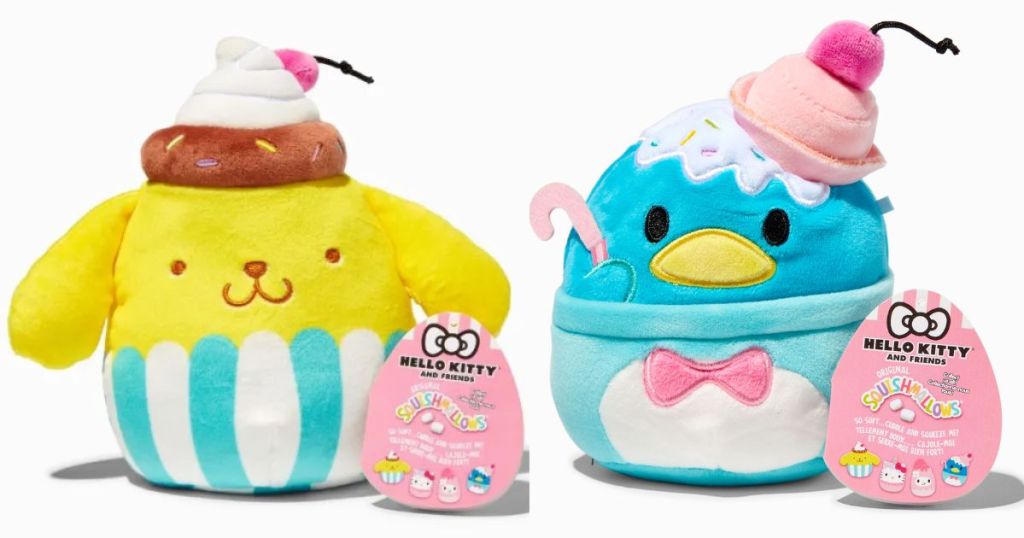 Hello Kitty And Friends Squishmallows 5" Pom Pom Purin Plush Toy and Hello Kitty And Friends Squishmallows 5" Tuxedo Sam Plush Toy 