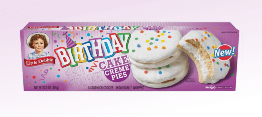 A box of Little Debbie Birthday Cake Creme Pies