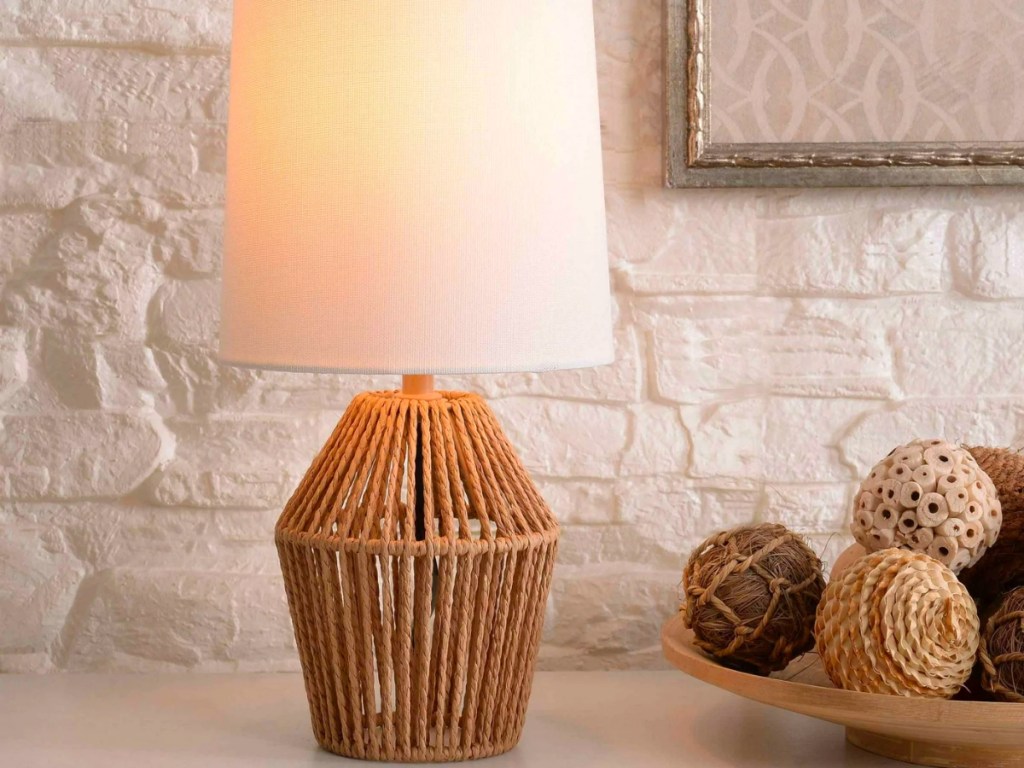 Mainstays 12.75" Mini Rattan Table Lamp