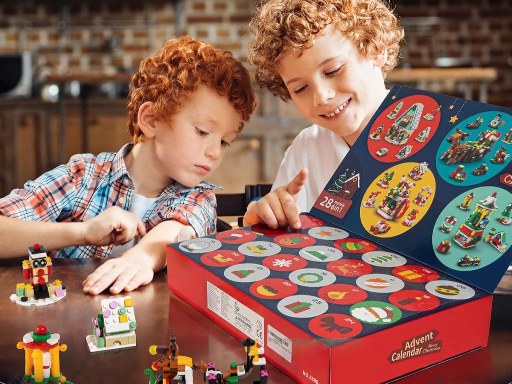 Kids opening a Lego Dupe Advent Calendar