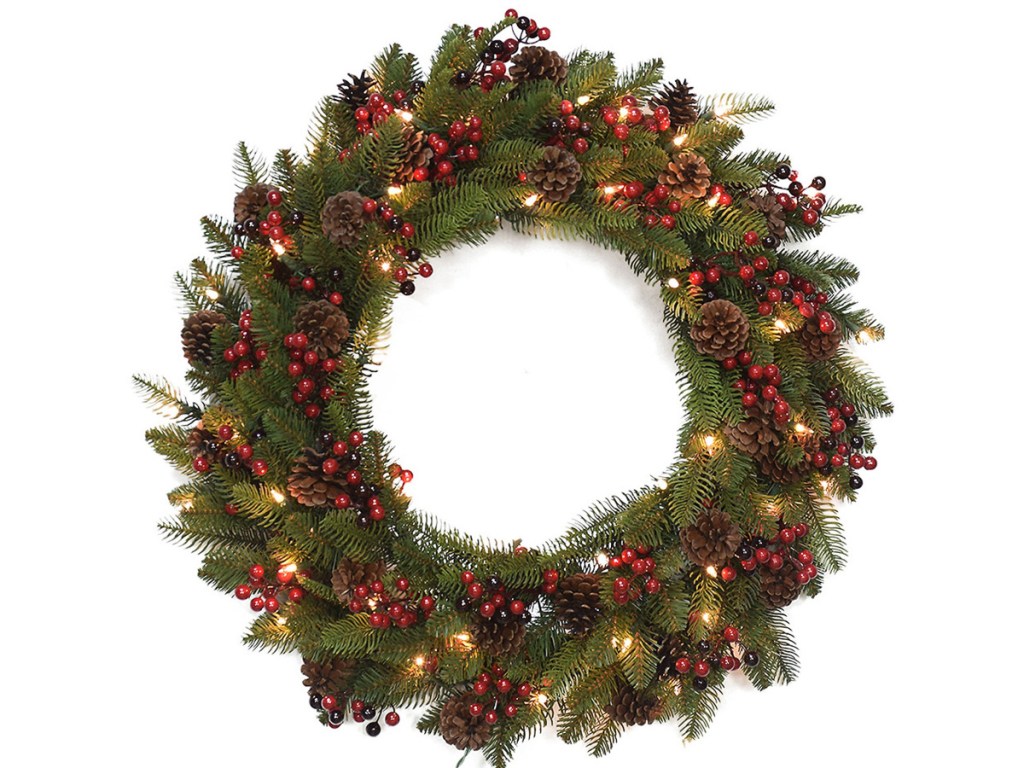 Santa's Workshop Inc 30 Wreath with Red Berries and Pine Cones