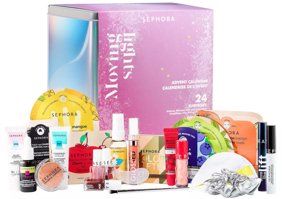 sephora advent calendar box with mini beauty products in front of it