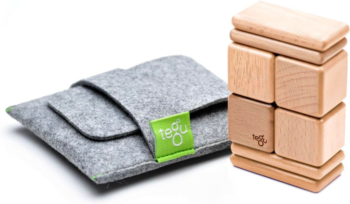 Tegu 8-Piece Pocket Pouch Magnetic Wooden Block Set stock image