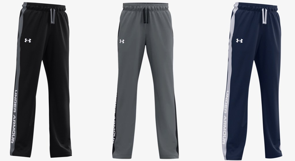 black, grey, and navy blue boys sweatpants