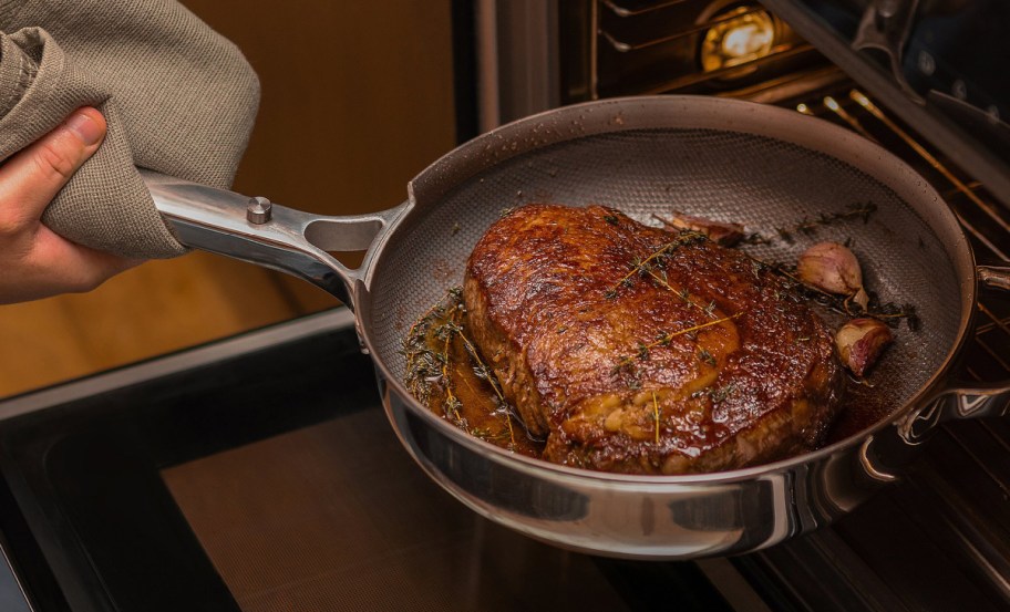 always pan with food inside of it going into the oven