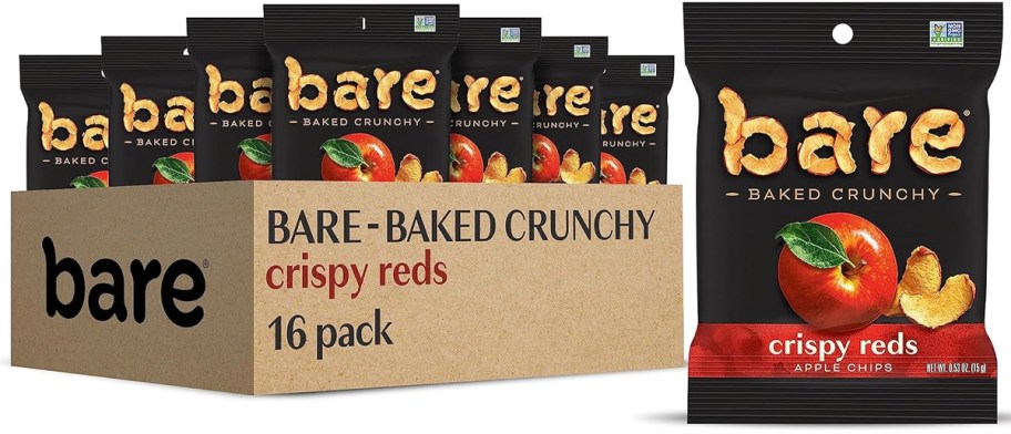 bare baked apple chips bag and box