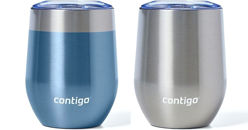 contigo 12oz wine tumblers in dark ice and sun beam gold