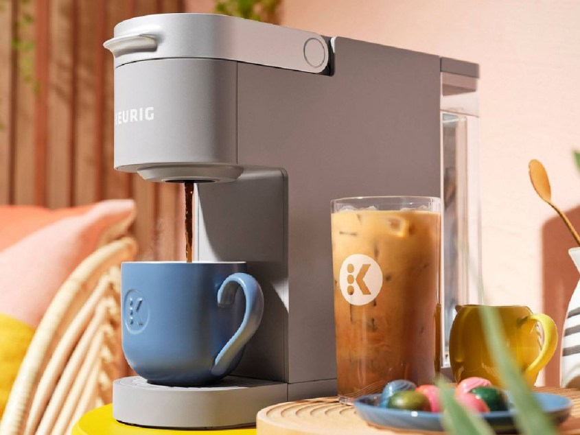 keurig k slim coffee maker and a glass of iced coffee