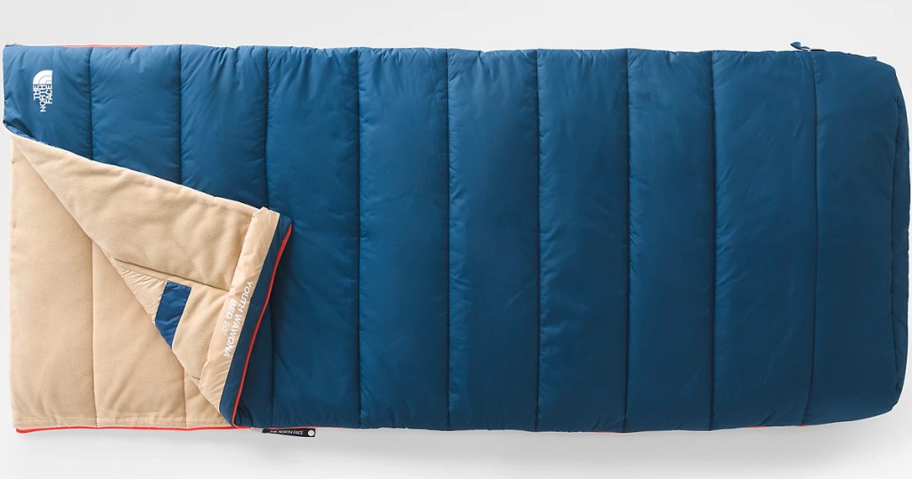 blue and beige sleeping bag