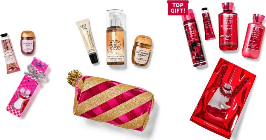 Stock images of three bath & body works gift sets