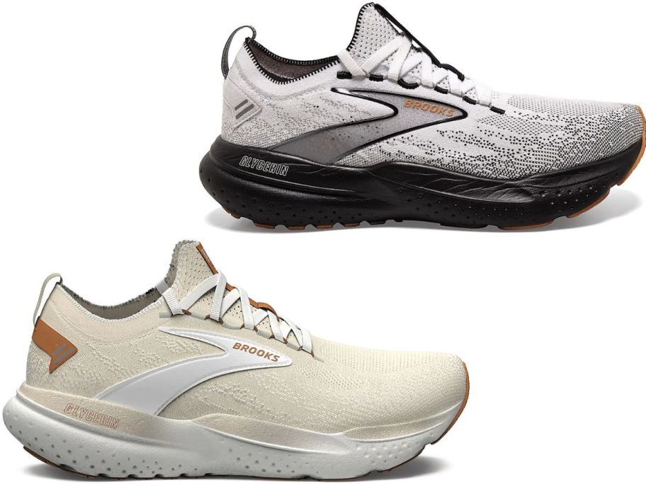 Stock images of two Brooks Glycerin Stealthfit 21 Running Shoes for women and men