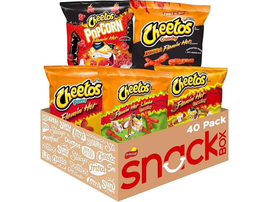 variety of cheetos flamin' hot snacks in box