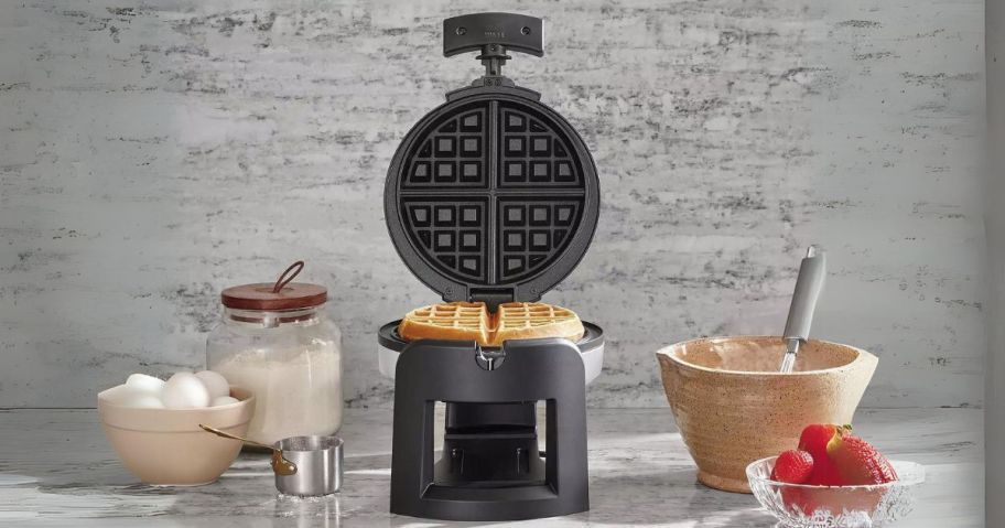 Cuisinart Flip Belgian Waffle Maker open on counter