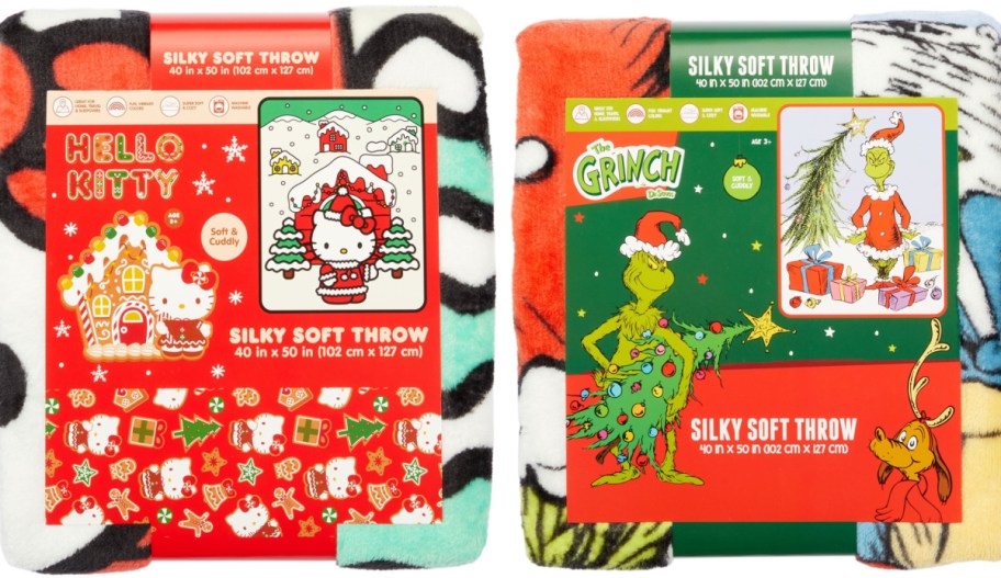 Hello Kitty and The Grinch blankets