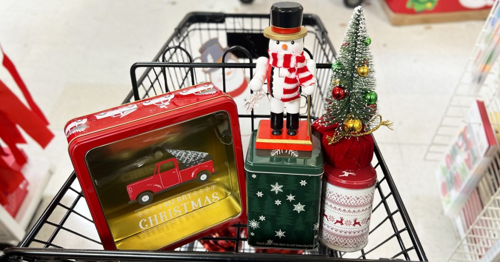 cart full of christmas decor