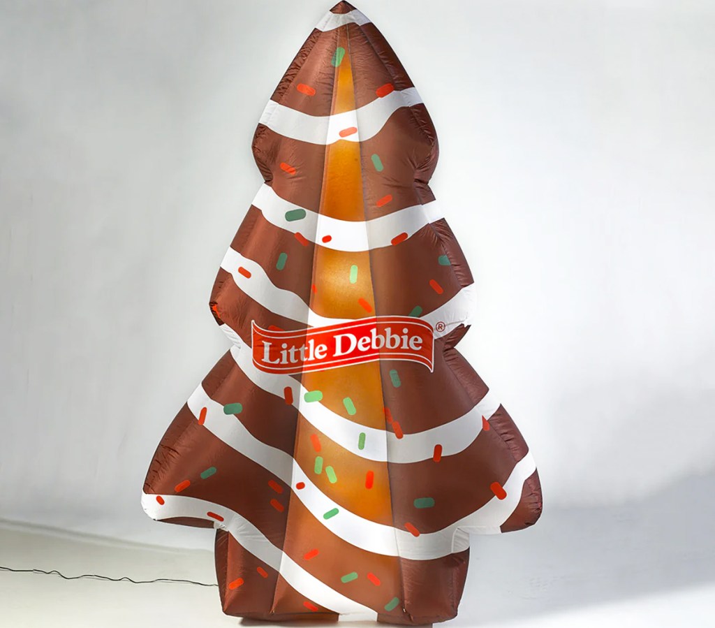 brown and white Little Debbie Christmas Tree Cake Inflatable