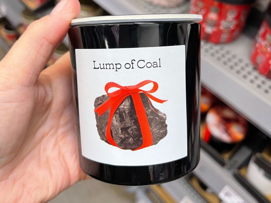 Mainstays "Lump of Coal" Scented Candle 6oz in hand in store