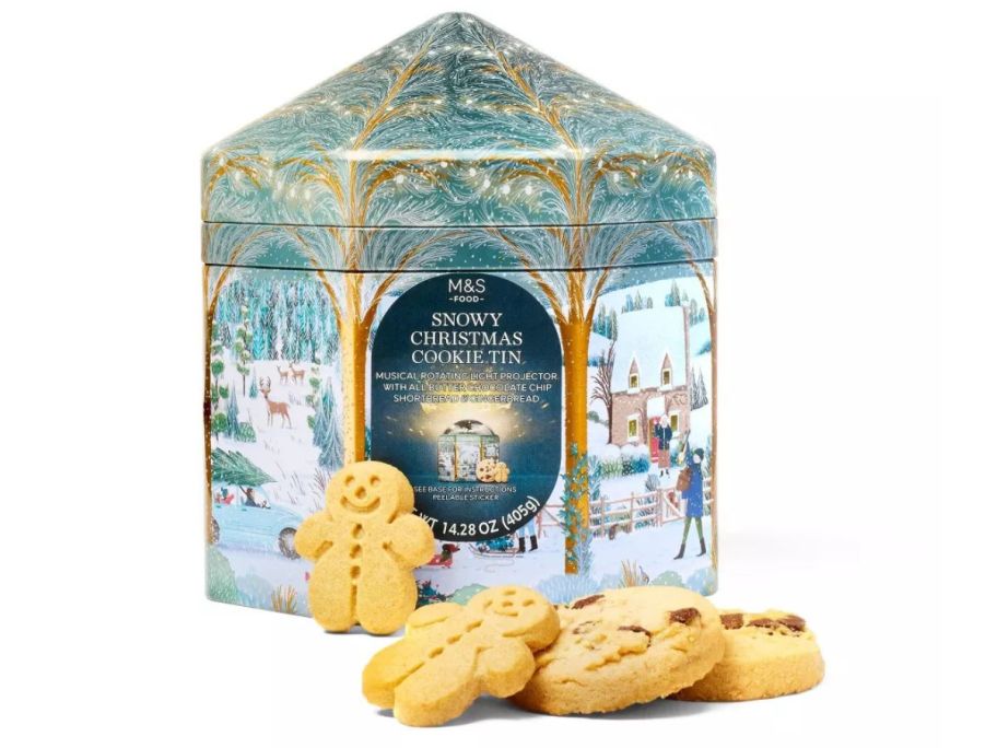 Marks & Spencer Snowy Night Cookie Tin 14.28oz stock image