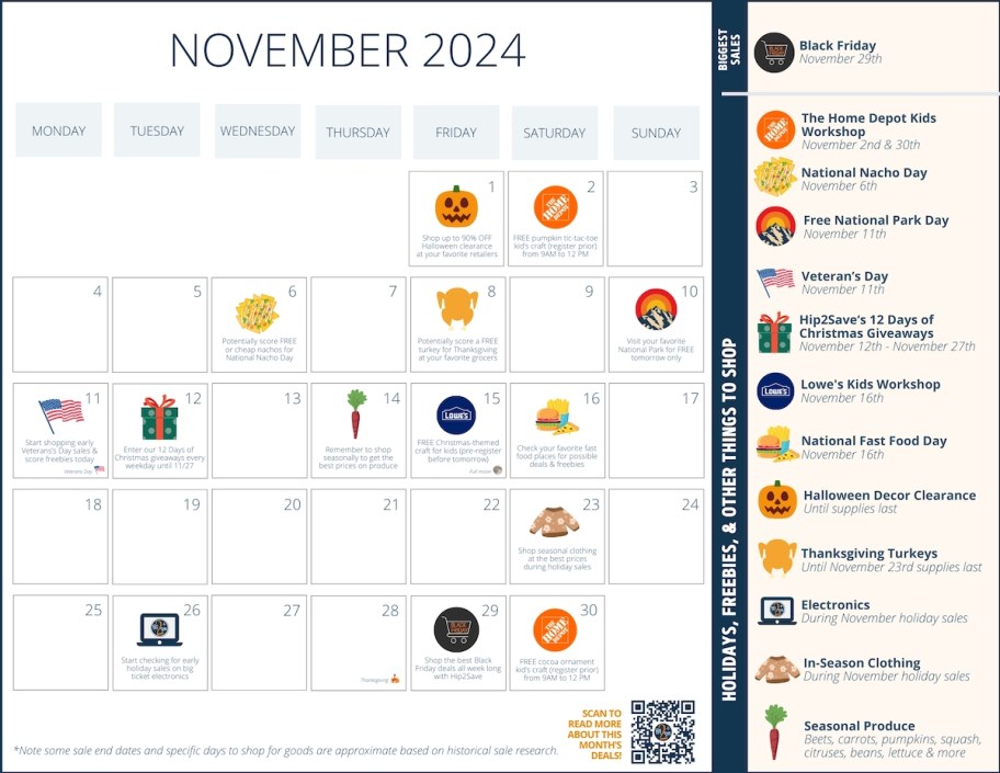 november 2024 calendar with the best sales and deals to shop 