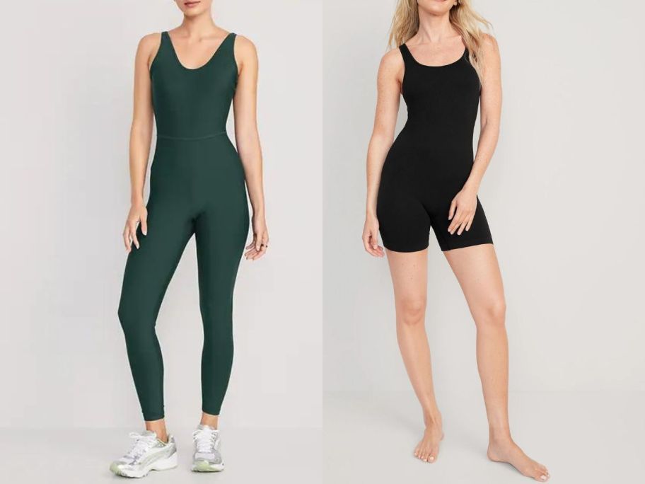 2 Women wearing Old Navy PowerSoft Bodysuit & Seamless Rib-Knit Bodysuit 