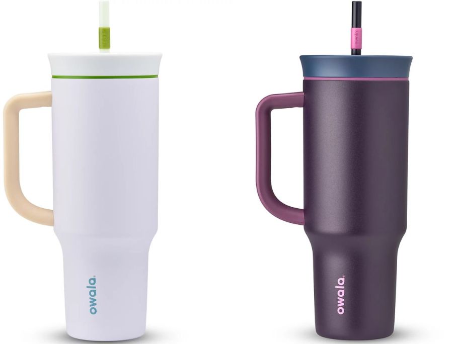 Stock images of two Owala Travel 40oz Stainless Steel Tumblers