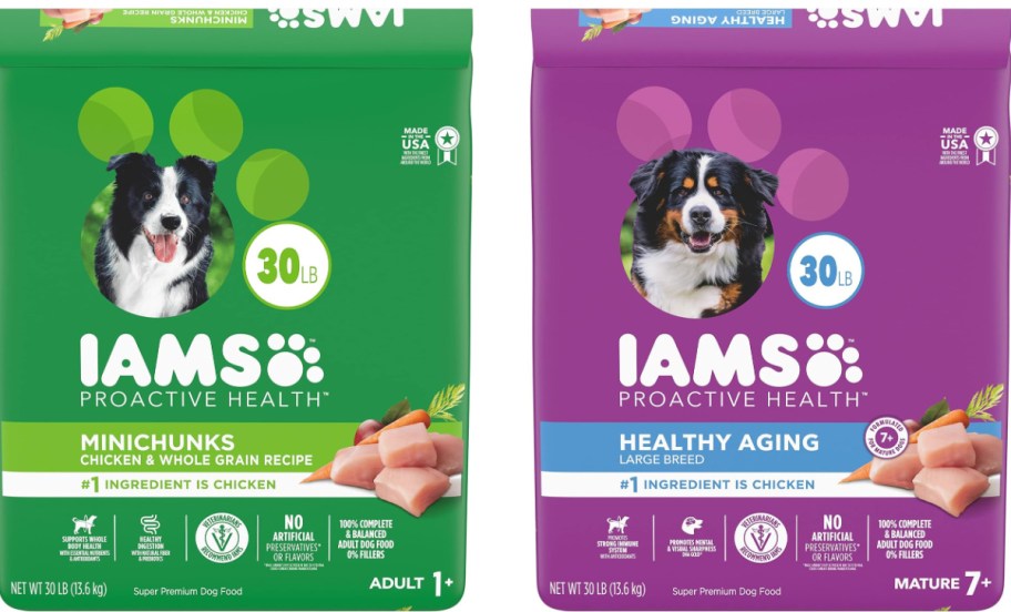 Stock image of IAMS proactive health dog bags