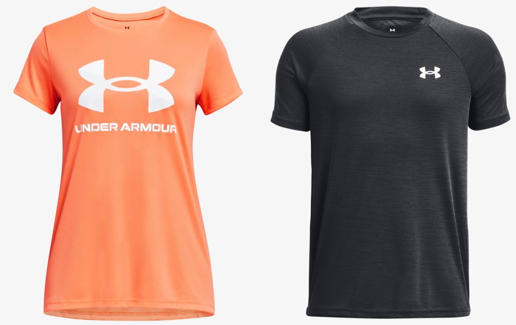 orange and black under armour tops