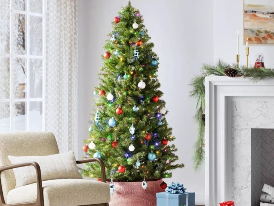 A Wondershop Christmas Tree in a living room