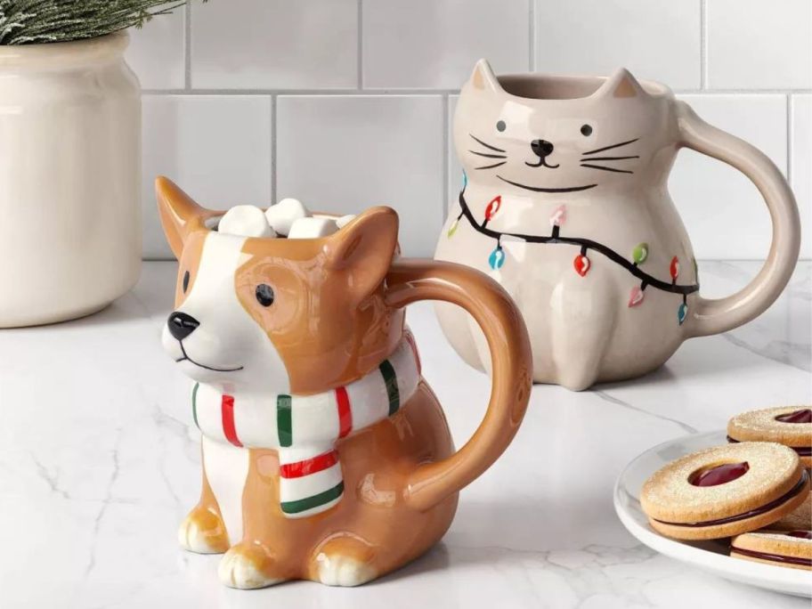 Wondershop Christmas Mugs in Corgi and Cat Shapes