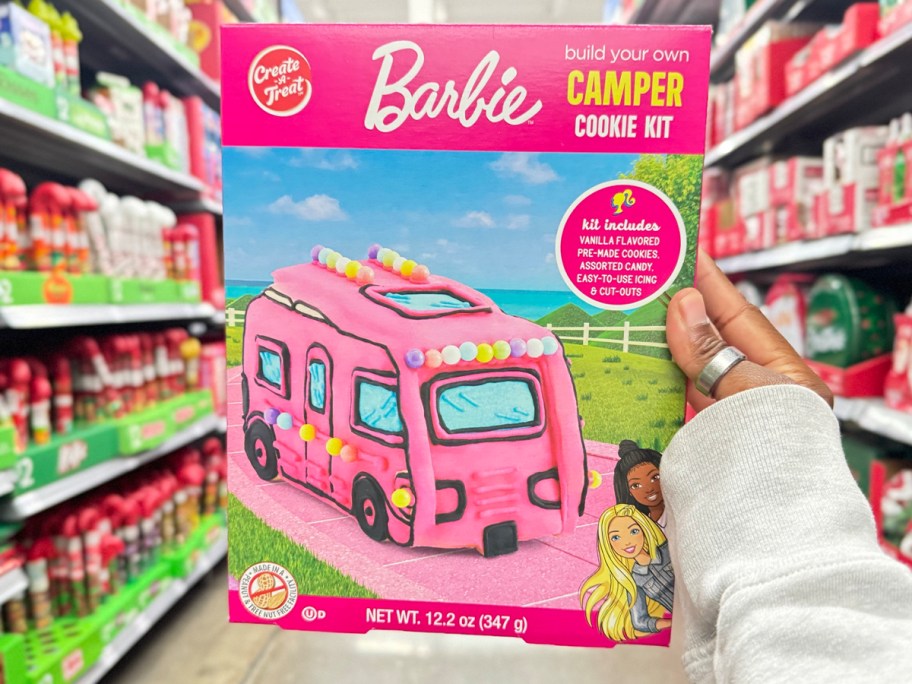 hand holding barbie cookie kit 