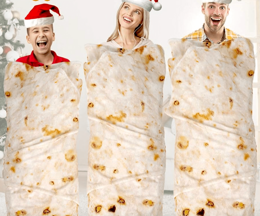 people wrapped in burrito blankets 