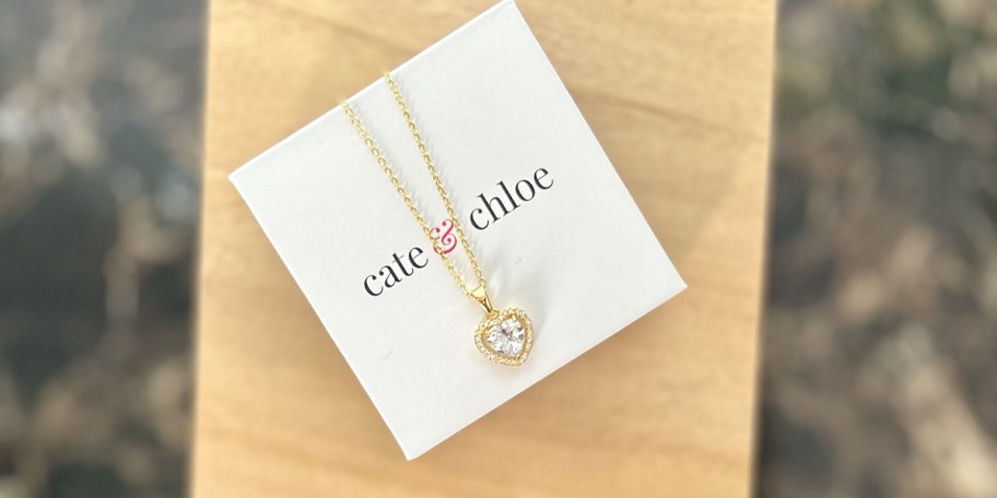 cate and chloe heart necklace on gift box