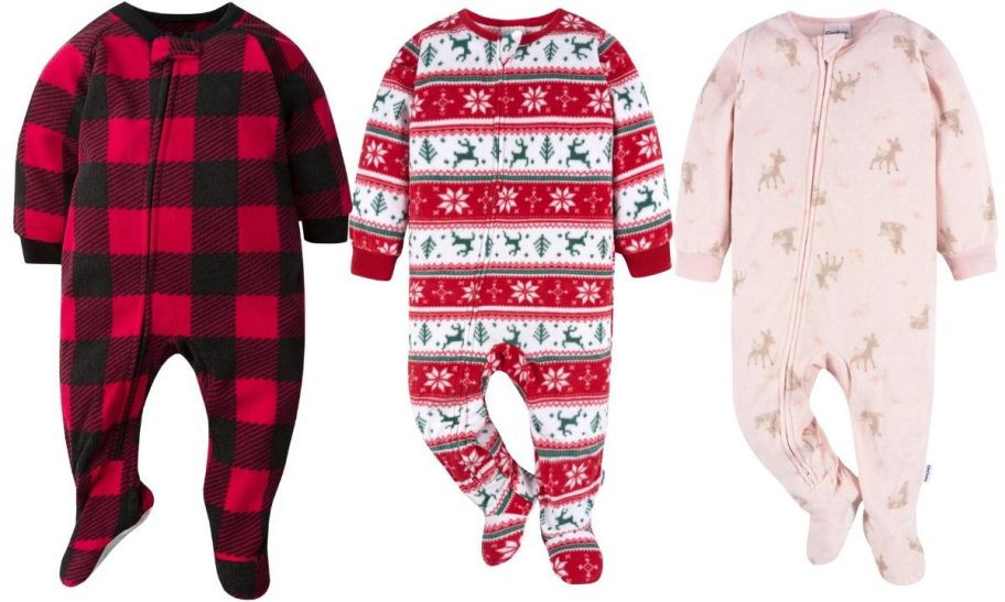 3 baby's footed fleece pjs