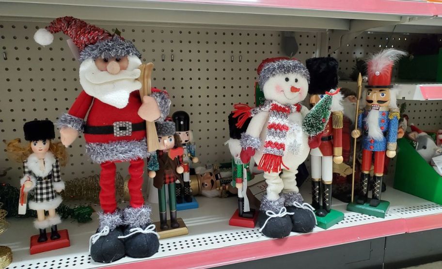 holiday standing characters on a store shelf